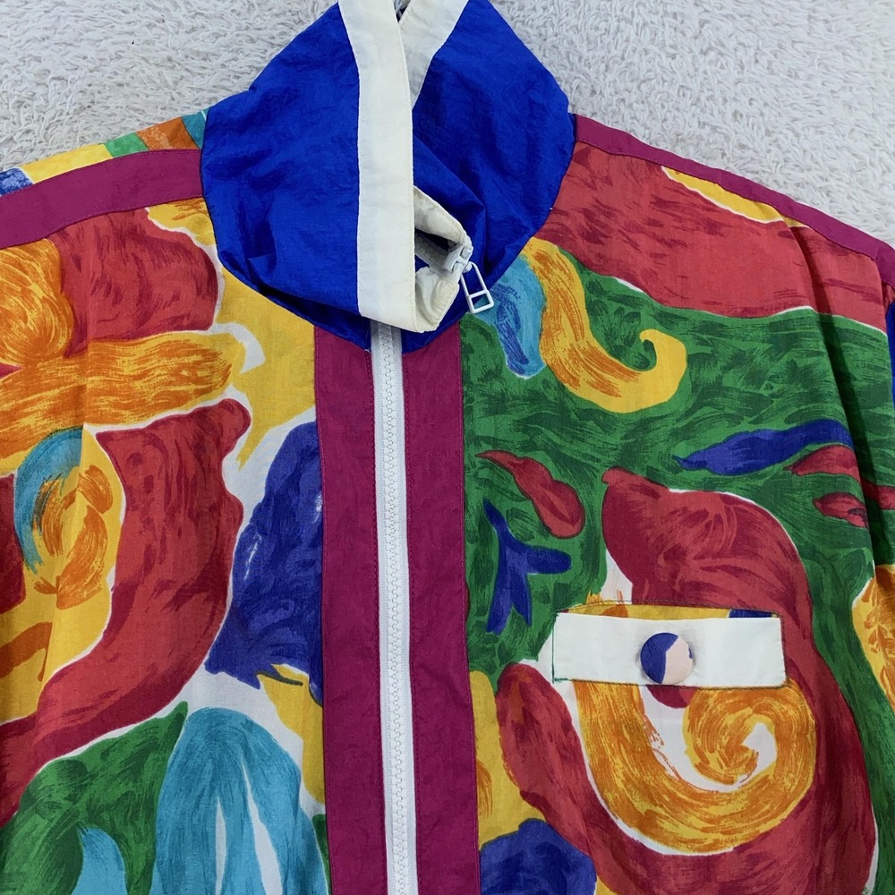 Vtg Andy‎ Johns Jacket FITS XL Multicolor Nylon Windbreaker Abstract 90s